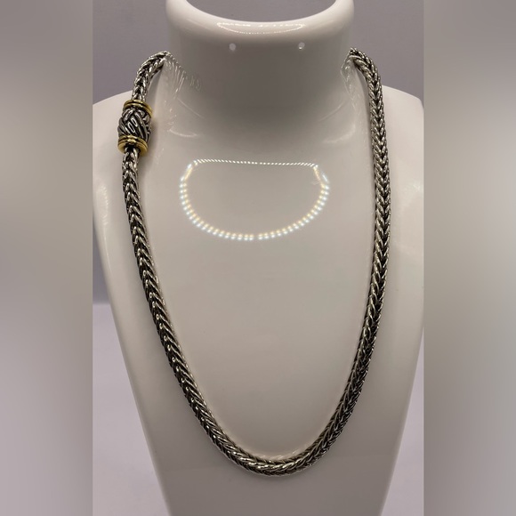 Outstanding Stunning Silver and Gold Tone Braided Heavy Weight Chain Necklace - Picture 2 of 9